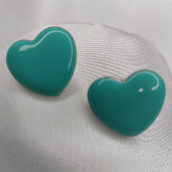 3/4'' Jewelry - Teal Green Enamel Heart Button Earrings